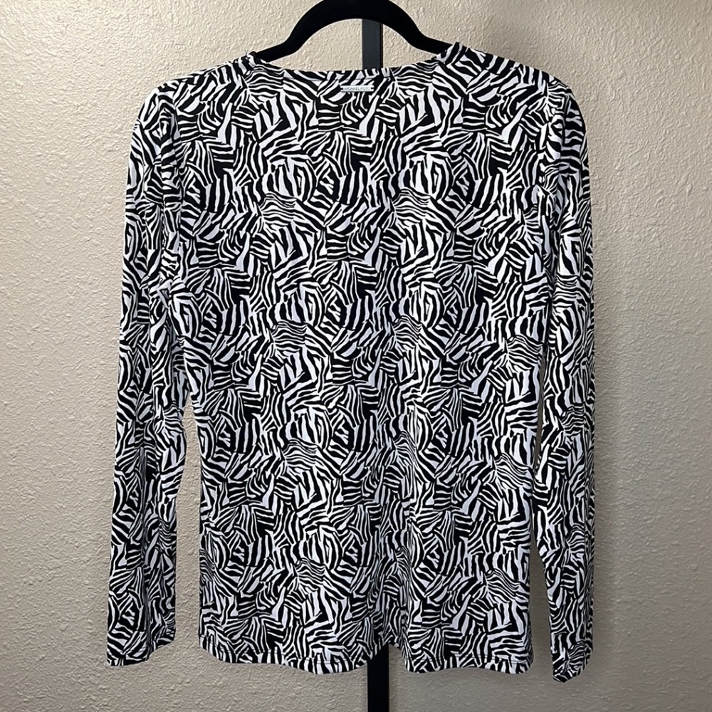Michael Michael Kors Womens Printed Twist Keyhole stretchy top LG & SM BLK/WHT - Picture 9 of 9